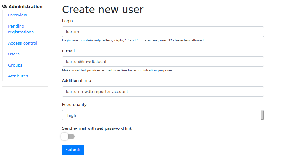 Create new user 'Karton'