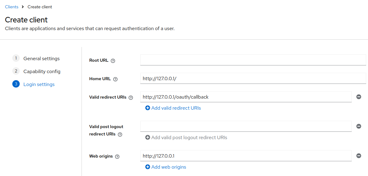 Screenshot for creating client - login settings