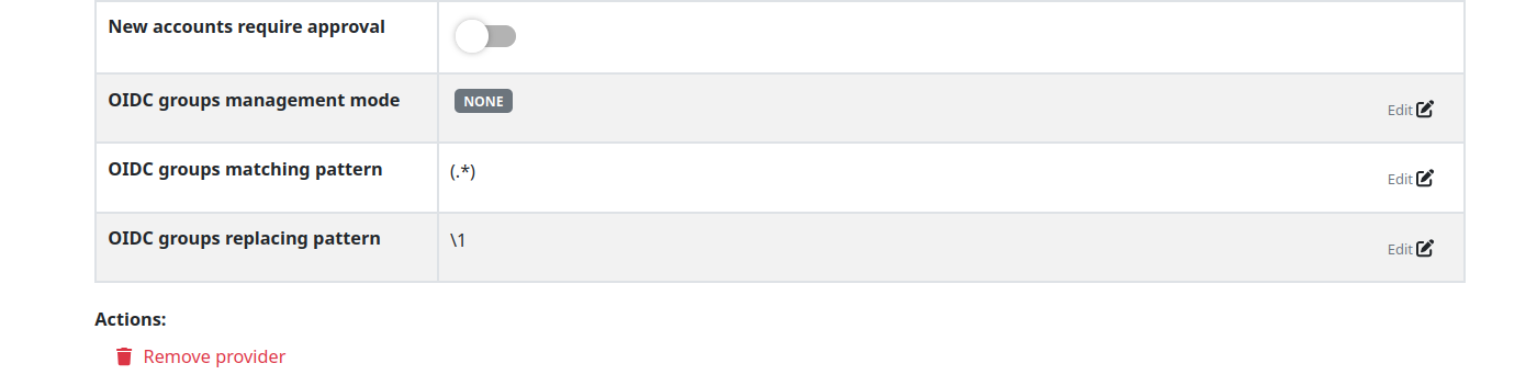 OIDC groups management settings