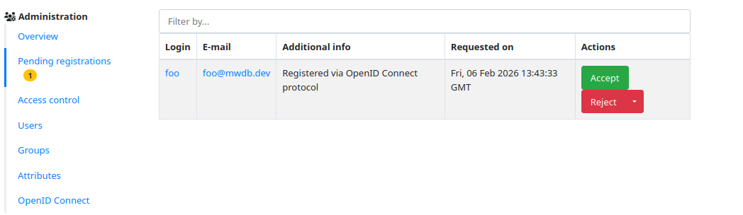 OIDC pending registration